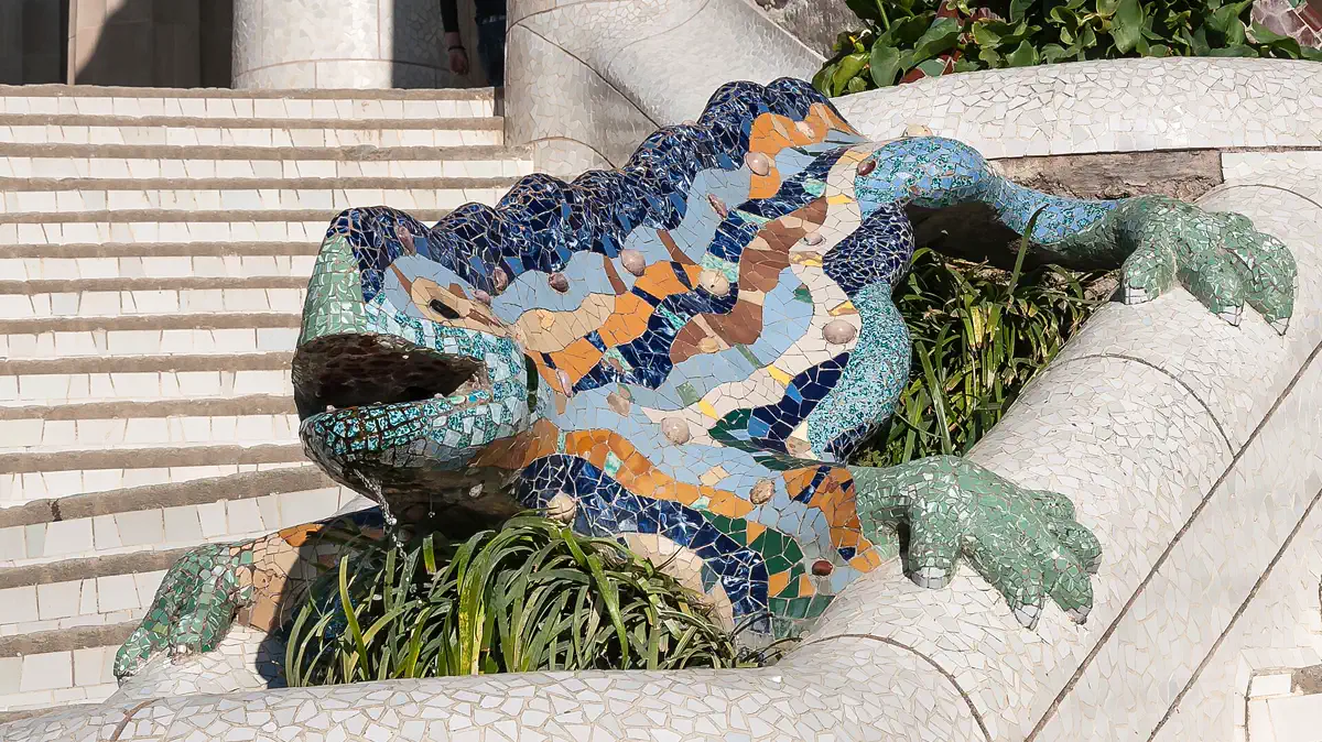 Gaudí’s mosaic dragon fountain at Park Güell in Barcelona