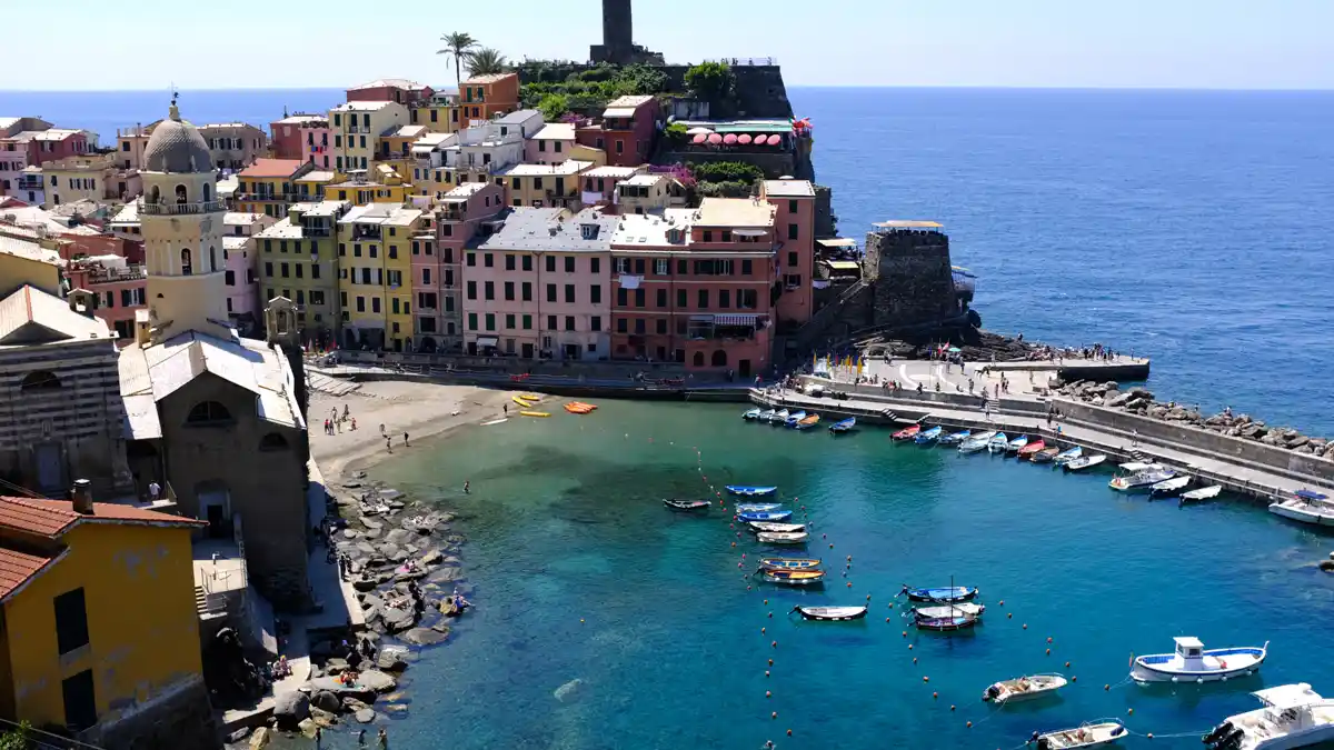 Colorful houses around the harbor at Vernazza