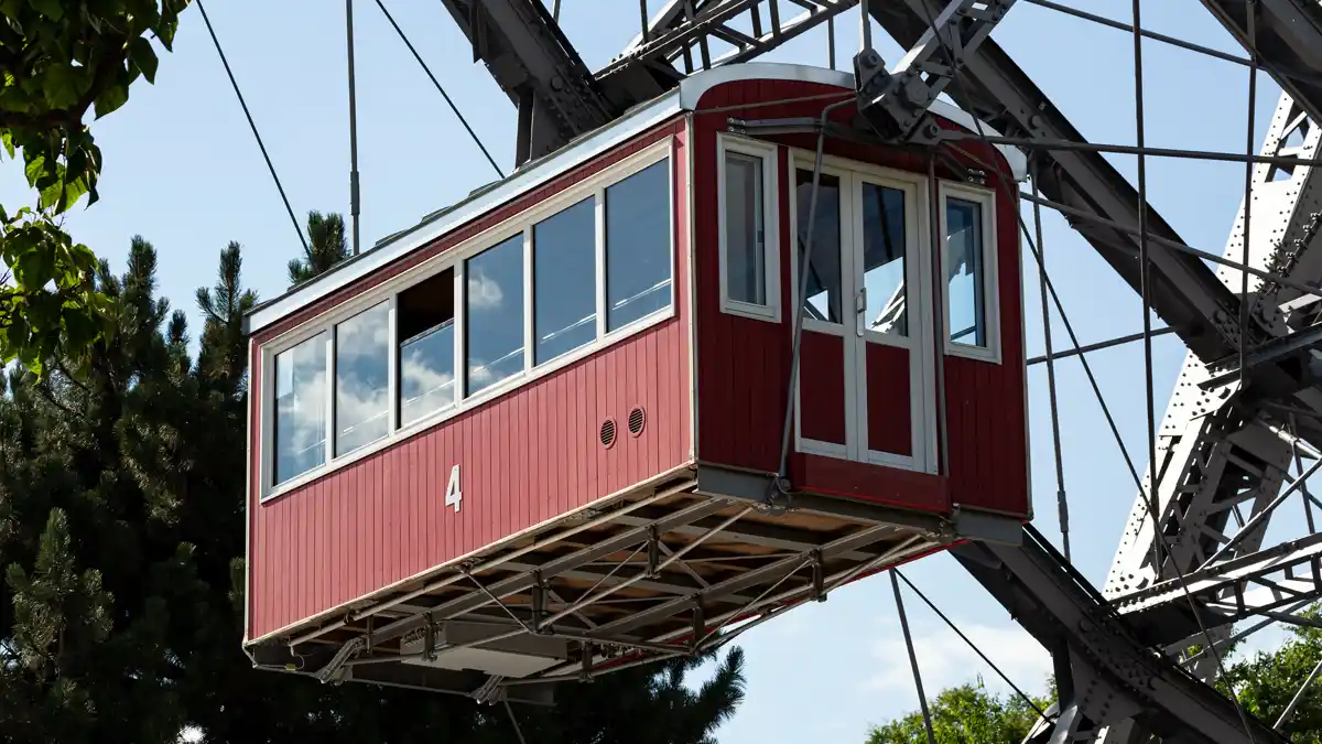 A red gondola on the Wiener Riesenrad
